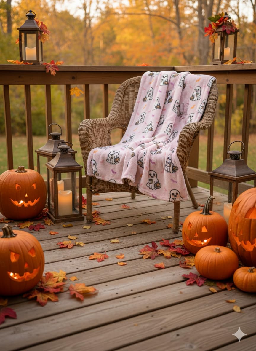 Bat & Ghost Halloween Long Hair Plush Throw (60x70)