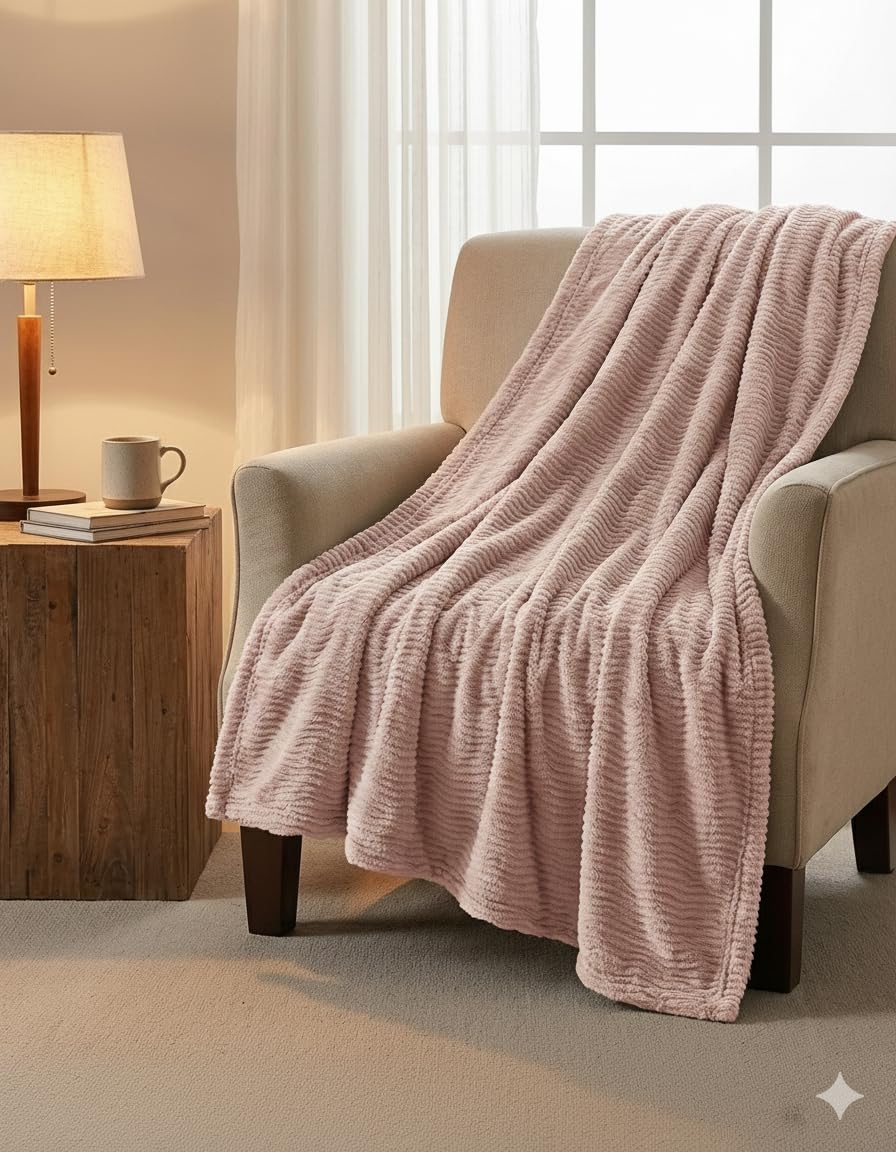 NMTHF-047H - Nicole Miller Bailey Luxury Faux Fur Throw - Rose Blush