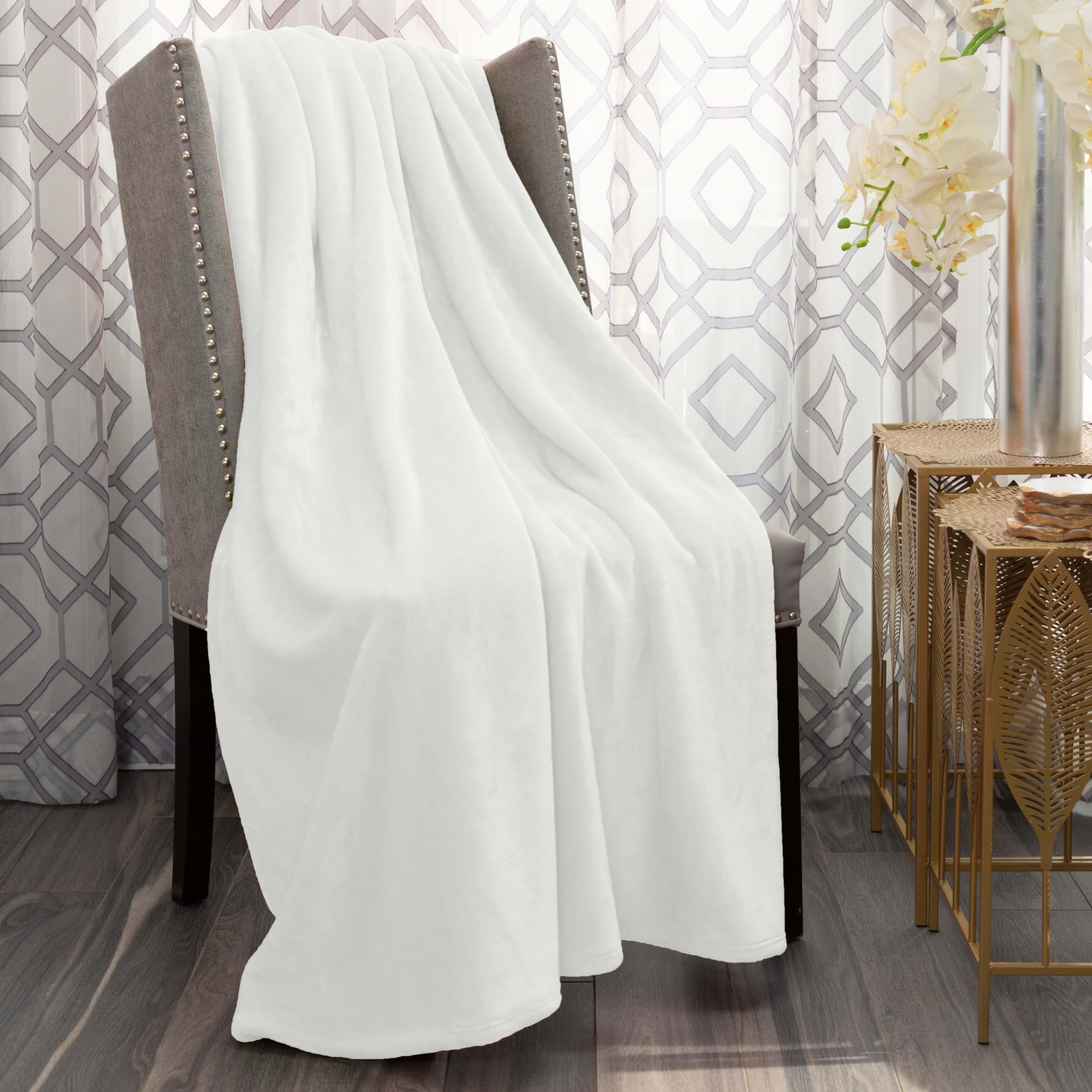 NMBL-002K - Nicole Miller Microfiber Fleece Blanket - Crisp White (King)
