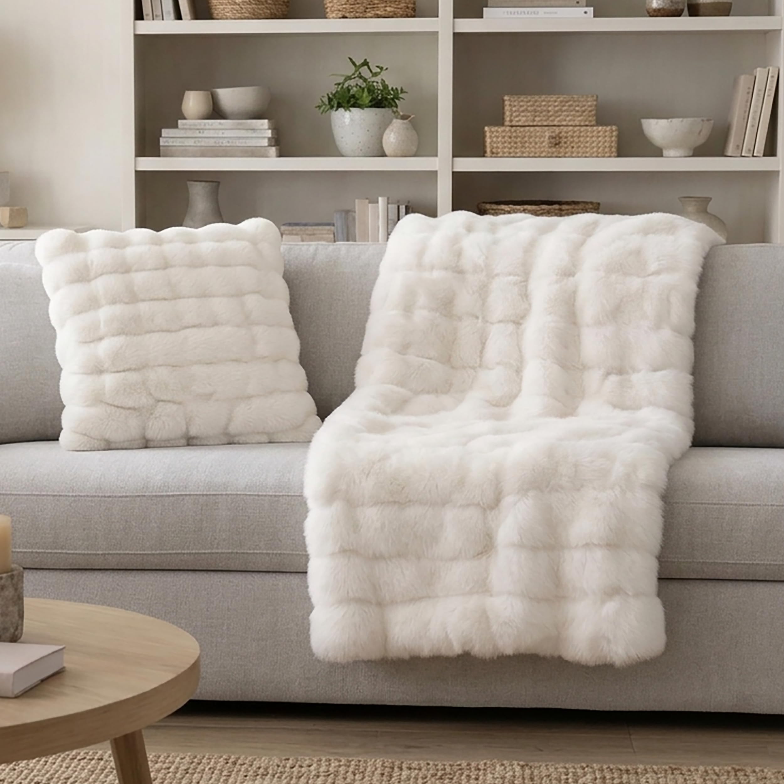 DPRH22055 - Celebrity Home Scarlett Faux Fur Accent Pillow - Ivory