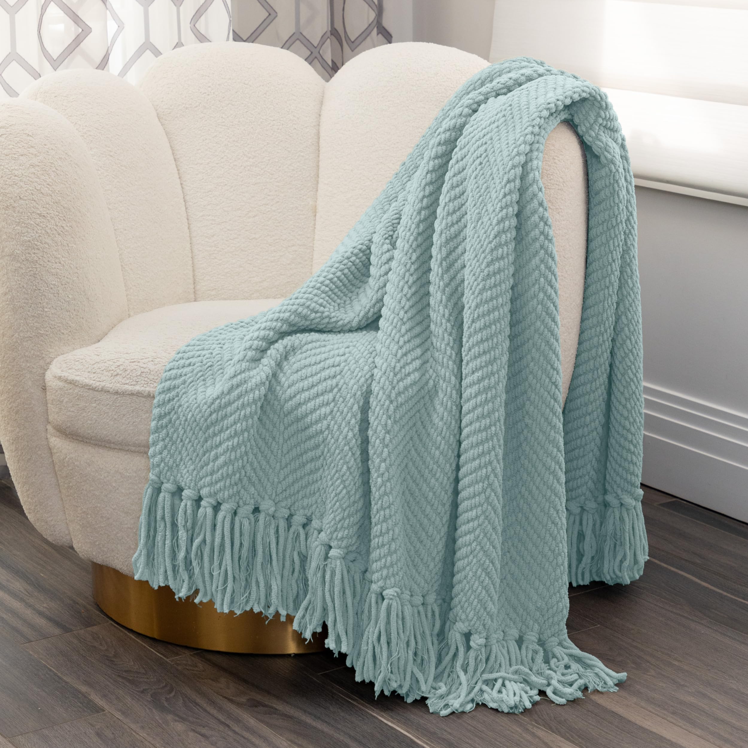 NMTHCH-017H - Nicole Miller Chloe Textured Knit Throw with Tassels - Ether