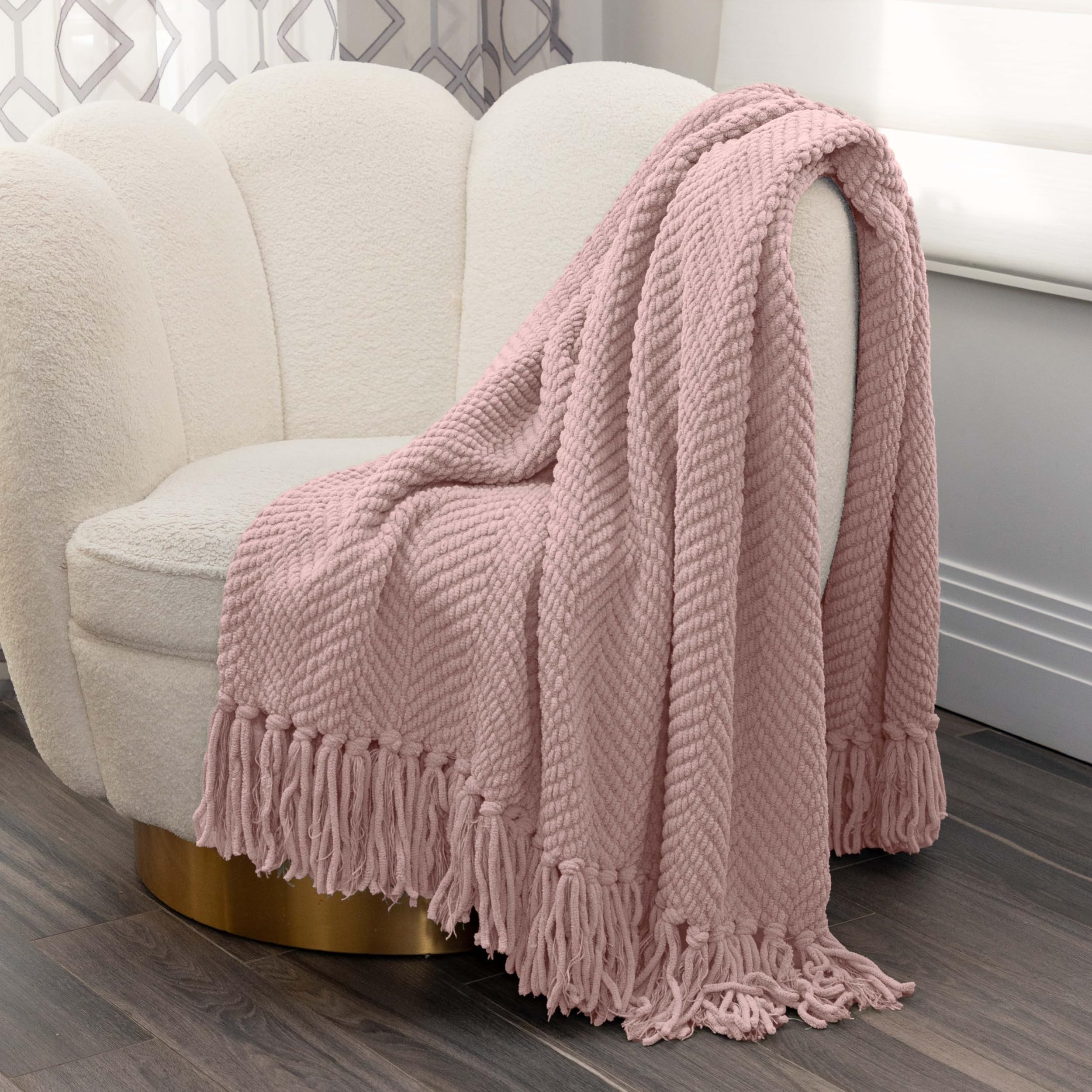 NMTHCH-008H - Nicole Miller Chloe Textured Knit Throw with Tassels - Rose