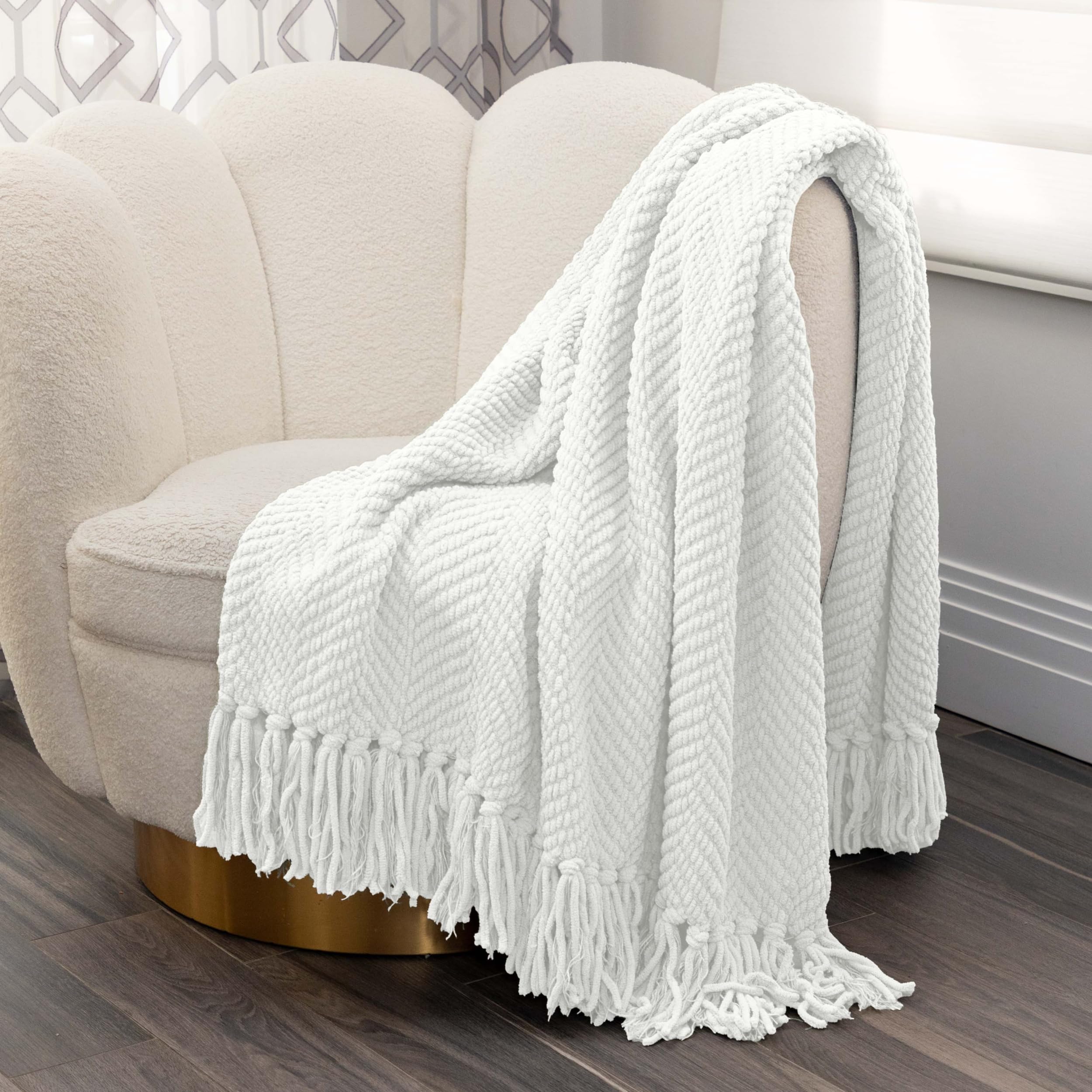 NMTHCH-007H - Nicole Miller Chloe Textured Knit Throw with Tassels - Ivory