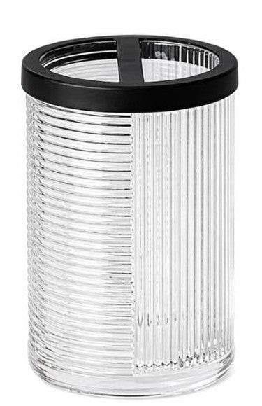 4-Piece Ribbed Glass Bathroom Accessories Set – Clear & Black