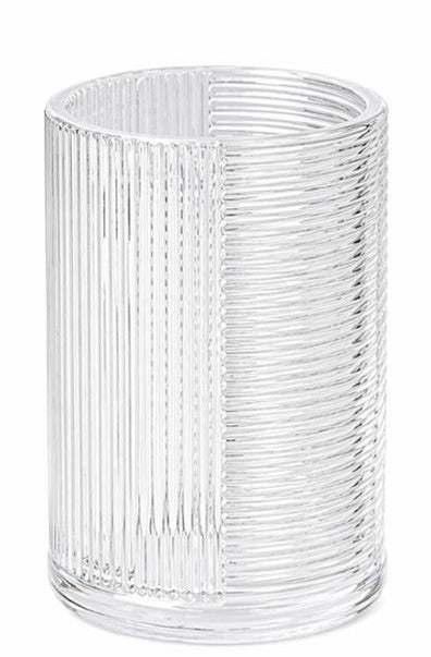 4-Piece Ribbed Glass Bathroom Accessories Set – Clear & Black