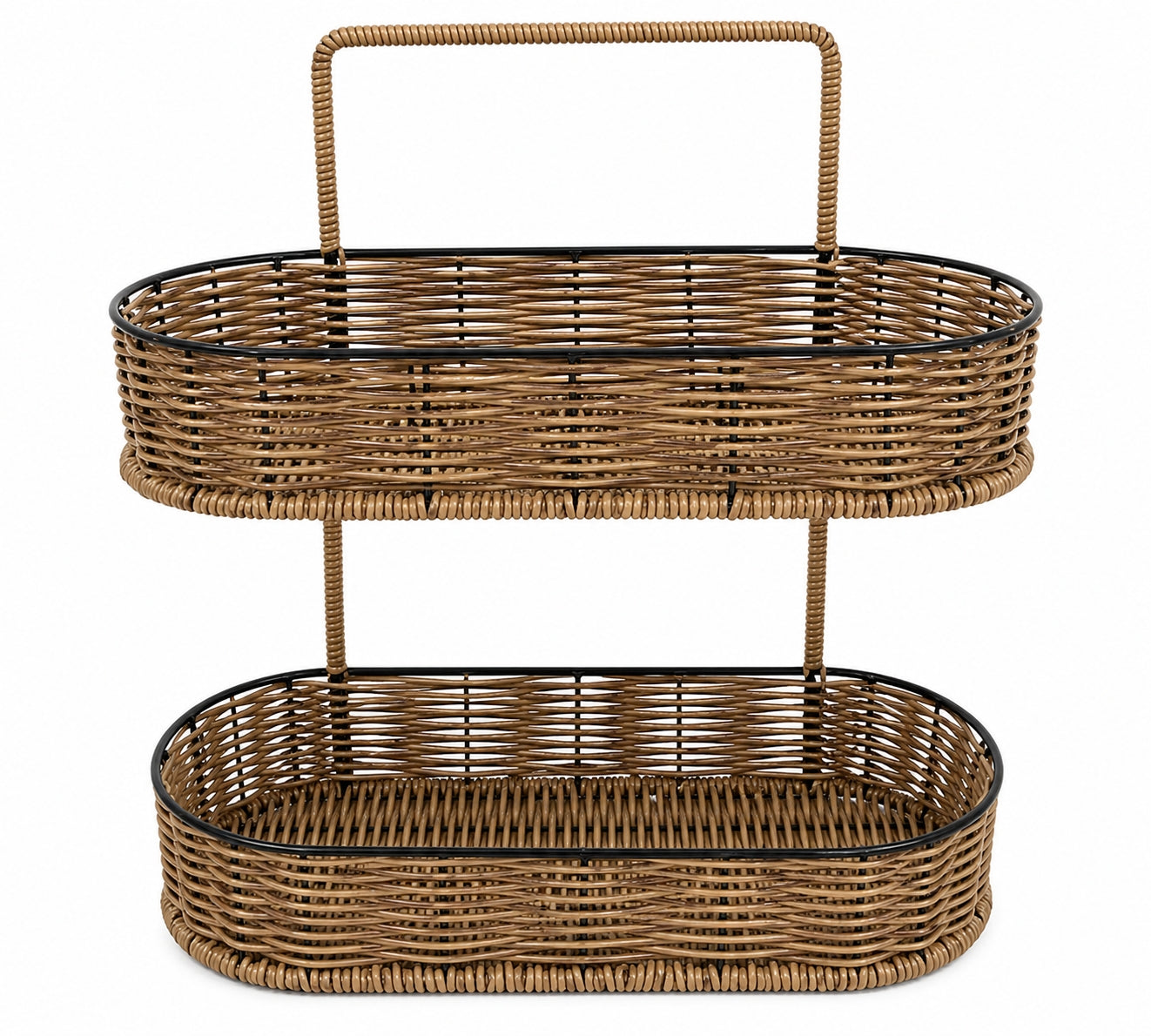 2-Tier & 3-Tier Woven Rattan Storage Caddy with Handle