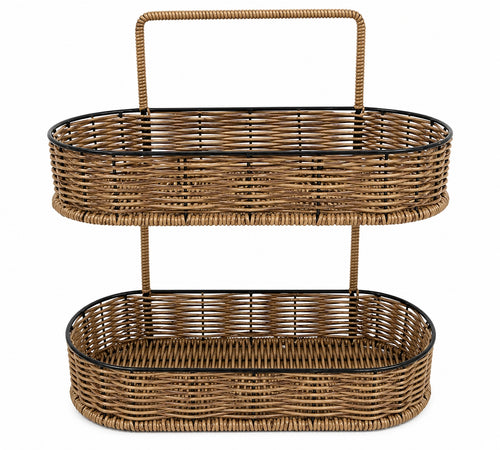 2-Tier & 3-Tier Woven Rattan Storage Caddy with Handle