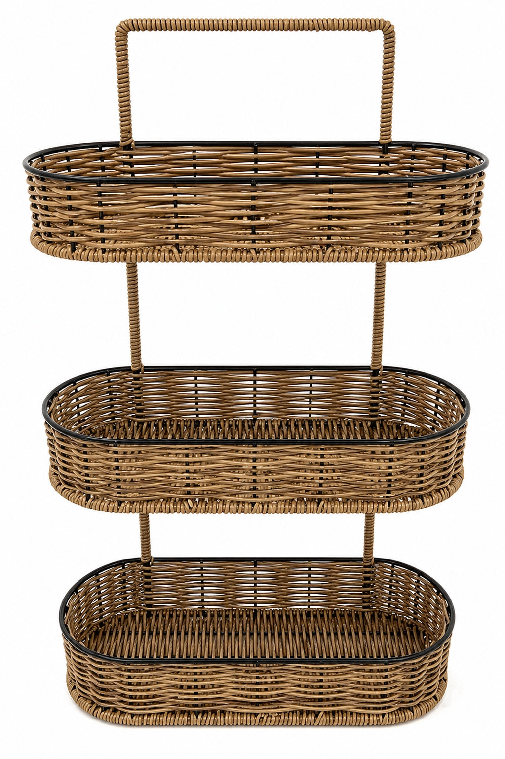 2-Tier & 3-Tier Woven Rattan Storage Caddy with Handle