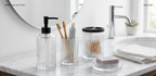 4-Piece Ribbed Glass Bathroom Accessories Set – Clear & Black