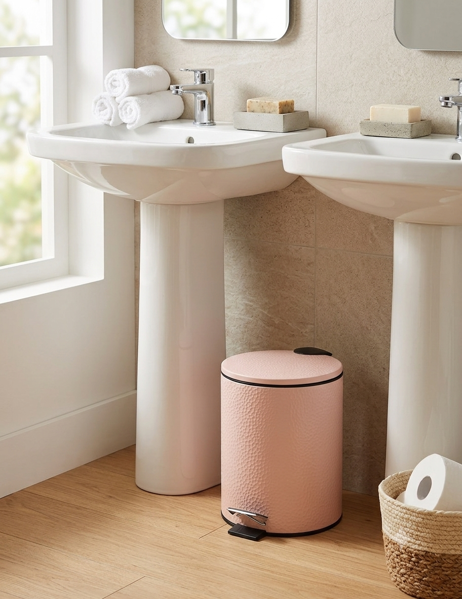 Pebbled Texture Matte Step Trash Can – Compact Bathroom & Office Wastebasket